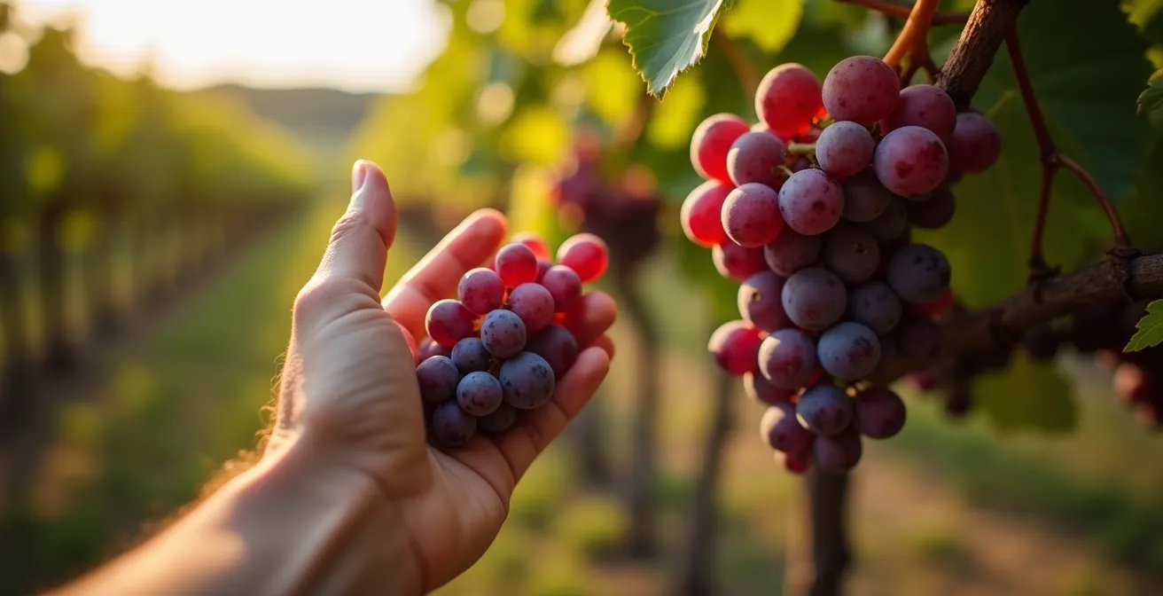 Main s'approchant d'une grappe de raisin avec geste d'interdiction symbolique