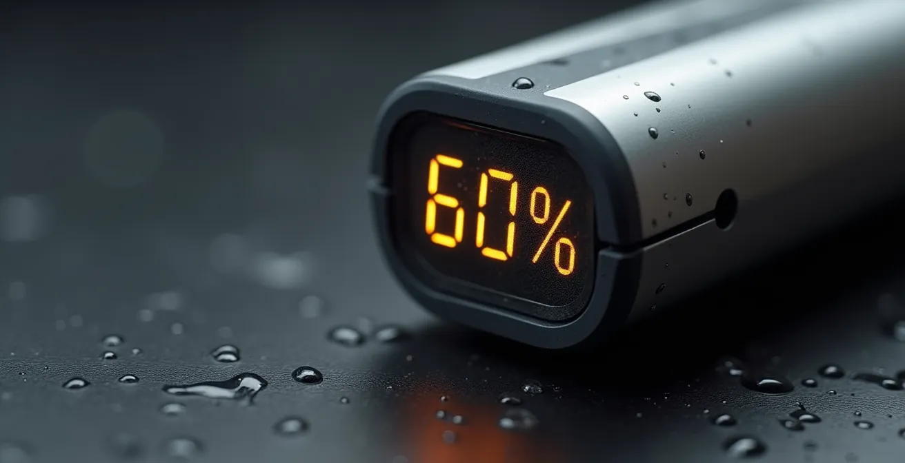 Vue macro d'une batterie de vélo électrique avec indicateur de charge optimal