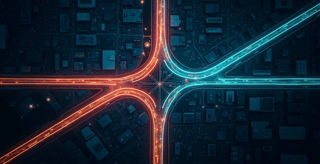 Vue aérienne schématique des alternatives cyclables à la rue Jean-Jaurès