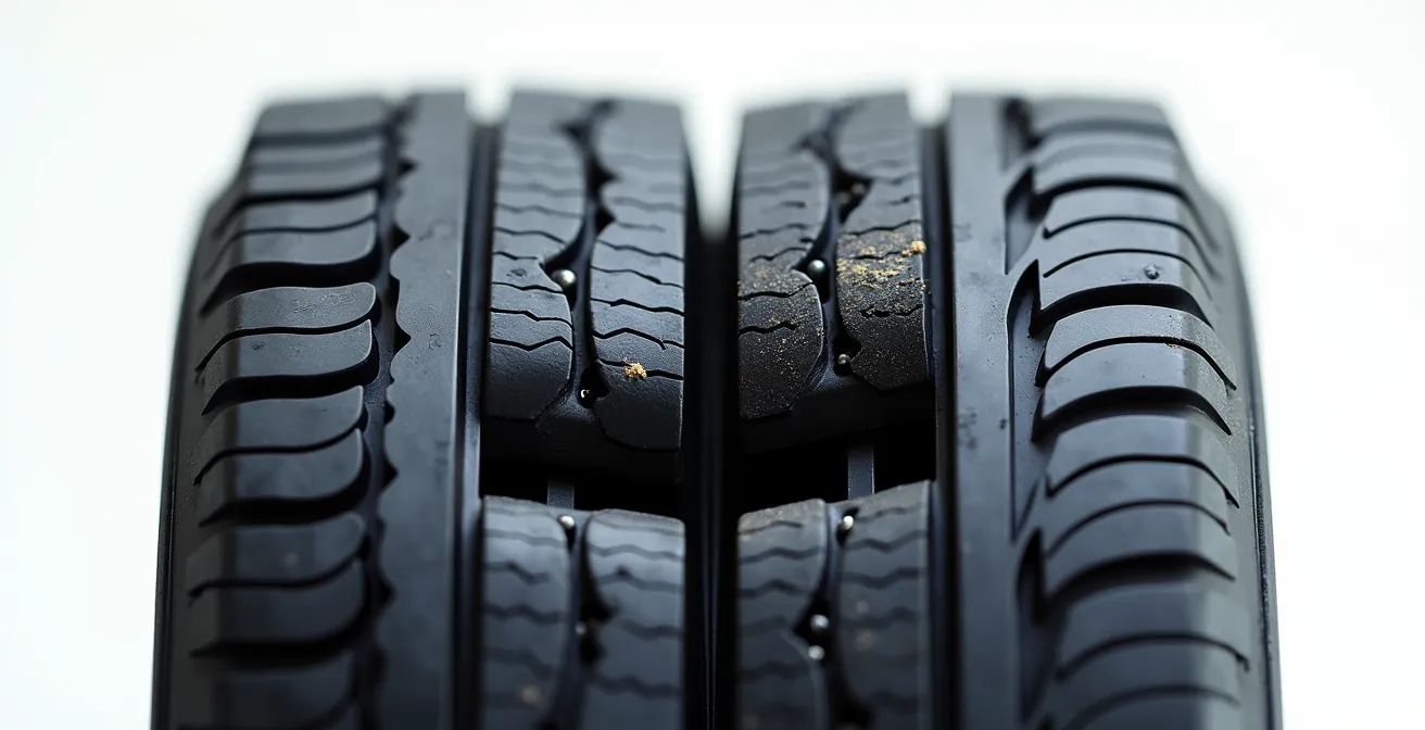 Vue macro comparative de structures de pneus anti-crevaison