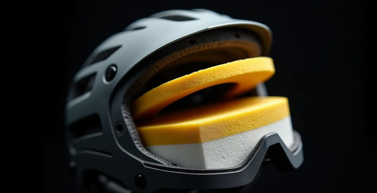 Vue en coupe d'un casque montrant le système de protection MIPS avec couche mobile interne